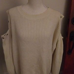 Cold shoulder cream long sweater